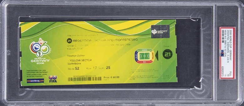 2006 FIFA World Cup Germany Full Ticket Stub From Lionel Messis World Cup Debut Game On 6/16/06 Argentina vs. Serbia & Montenegro (PSA FR 1.5)